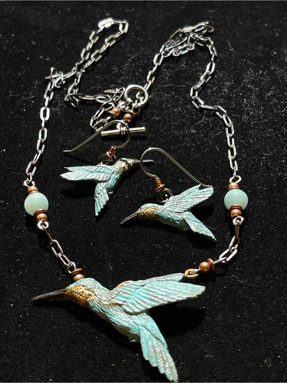 Cavin Richie for David Morgan Verdigris Bronze Hummingbird Necklace & Earrings